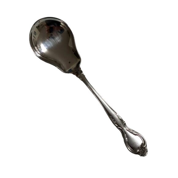 Vintage Lyons Queens Fancy Sugar Spoon Stainless Steel 6" Satin Black Accent 70s - Picture 7 of 13